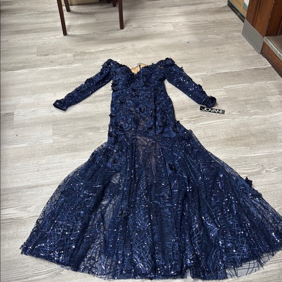 jovani navy blue sequin dress Jovani 07913 Royal Sequin High Slit Gown